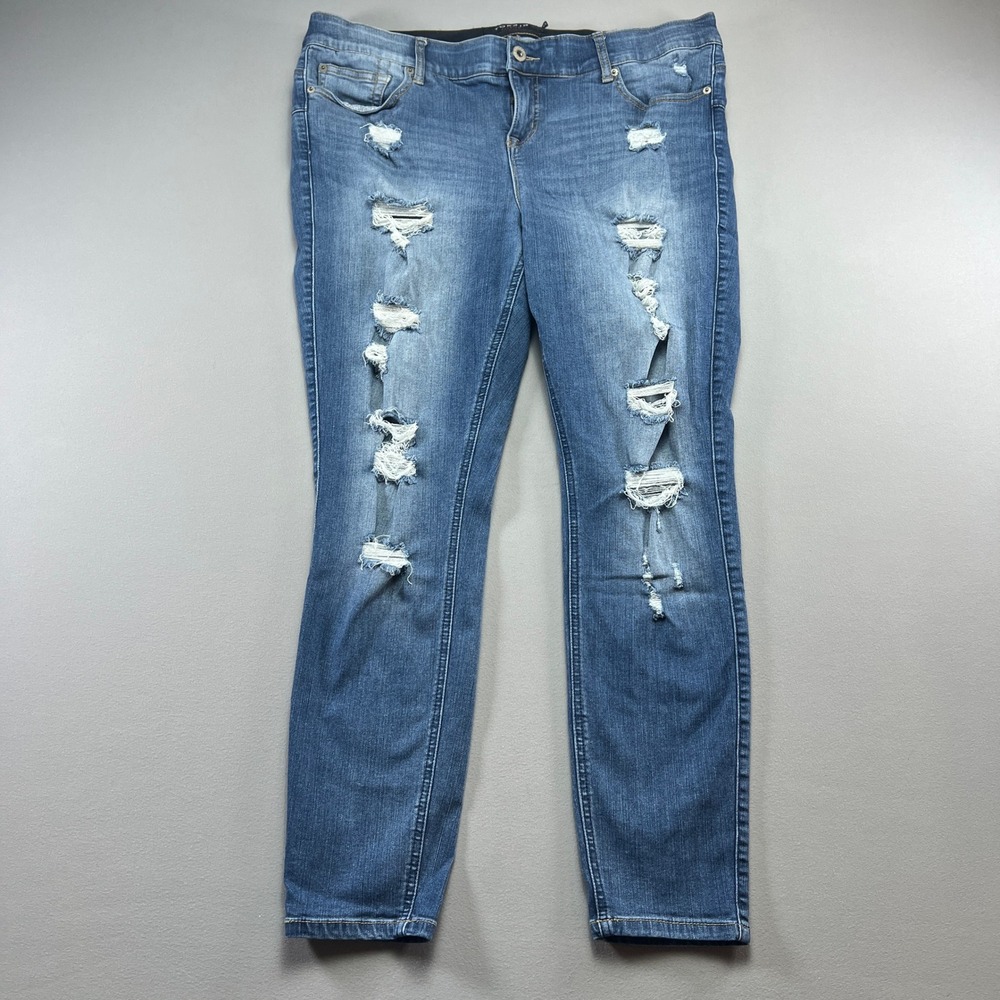 Torrid Bombshell Skinny Jeans Womens 18R Blue Denim Cotton Stretch Distressed